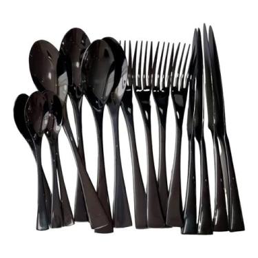 Imagem de Faqueiro De Luxo Talheres De Inox Longo Preto Liso 16Pc - Amigold