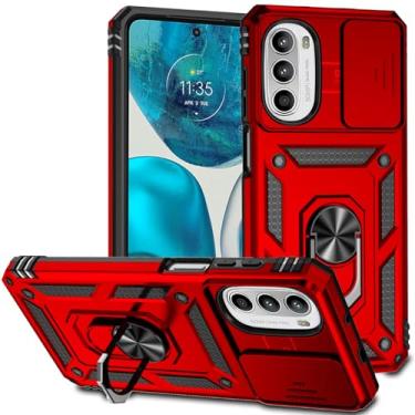 Imagem de Tothedu Capa para Moto G52, Motorola G82 5G XT2225-1 capa com capa deslizante para câmera, anel giratório de 360° integrado com suporte magnético à prova de choque para Motorola Moto G52 Vermelho