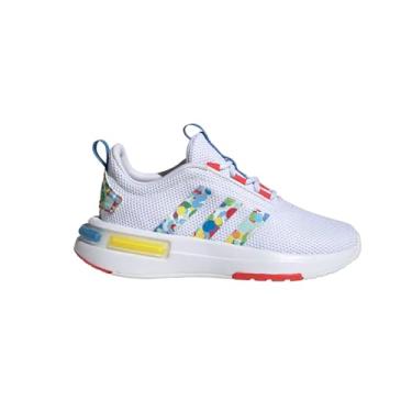 Imagem de adidas Tênis infantil Racer Tr23 unissex, Branco/vermelho brilhante/azul real brilhante, 3.5 Little Kid