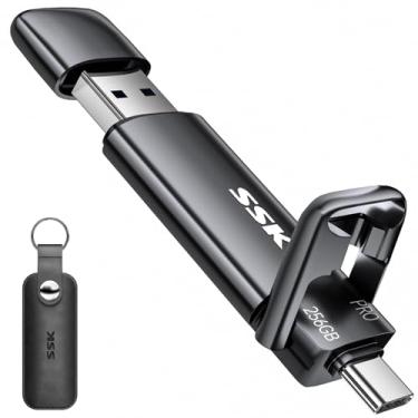 Imagem de Pendrive SSD SSK de 256 GB de duas pontas USB-C + USB-A 3.2 de até 1000 MB/s, rápido, 2ª geração, cartão de memória USB para iPhone 15/PS4/Celular Android/Tablet/Windows/Mac