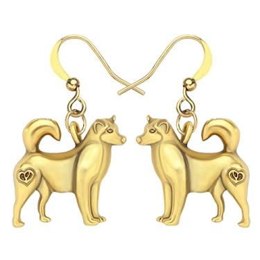 Imagem de DALANE Brincos de liga de ouro antigo banhado a prata para cães husky siberiano, joias para mulheres e meninas, 18mm x 22mm, Zinco, Sem pedra preciosa