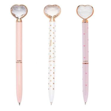 Imagem de Kit Caneta Esferográfica Coração de Diamante 3 Unidades - Molin