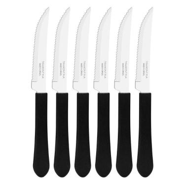 Imagem de Kit 6 Facas De Mesa Churrasco Tramontina Leme Inox Cabo Preto