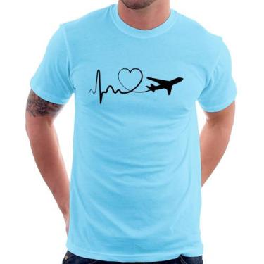 Imagem de Camiseta Avião Batimentos Cardíacos Coração - Foca na Moda, Azul bebê,