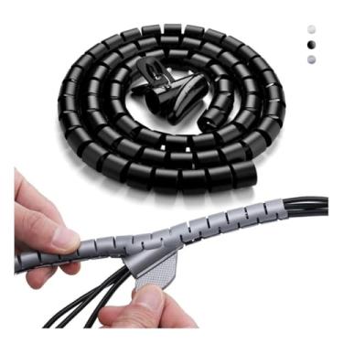 Imagem de Organizador de Cabos E Fios C/APLICADOR Kit c/ 2 de 2m Total 4m para Cabos de Tv Computador Telefone Internet Uso Residencial e Empresarial Cor Preto/Cinza Tubo Espiral Flexível e Ajustavel PREMIUM