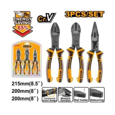 Imagem de Ingco jogo de alicates acao composta universal 8pol, corte diag. 8pol,