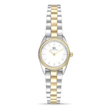 Imagem de Relógio Feminino Celeste Bicolor Mini Prata e Dourado com Bisel Canela