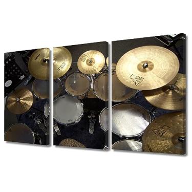Imagem de Imagens de parede para sala de estar, conjunto de instrumentos musicais em palco em uma sala de concertos, pinturas, 3 painéis, prateleira, tambor, tela, arte de parede, decoração moderna, esticada e