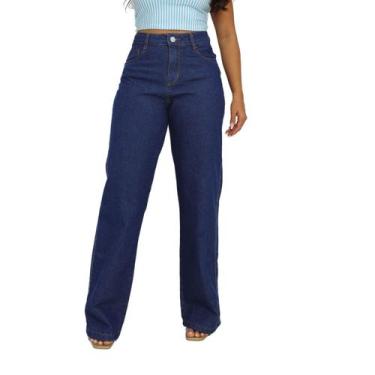 Imagem de Calça Jeans Feminina Pantalona Wide Leg Cintura Alta C Bolso Premium A