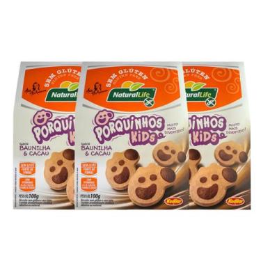 Imagem de Kit Biscoito Sem Glúten Porquinhos Kids Baunilha e Cacau - 3 Unidades 