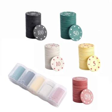 Imagem de DKAOVH Fichas de pôquer, conjunto de fichas de pôquer de denominação com caixa de armazenamento, fichas de pôquer com denominações (100 peças)