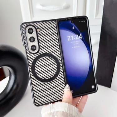 Imagem de Capa magnética transparente galvanizada para Samsung Galaxy Z Fold 6 5 4 3 Fold6 Fold5 Fold4 Fold3 Capa traseira de fibra de carbono, preta, para Galaxy Z Fold4
