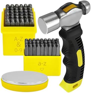 Imagem de BELMAKS Kit de estampagem de metal com 63 peças – Conjunto de carimbos de metal para fabricação de joias, couro, aço, número e letras, kit de prensa manual