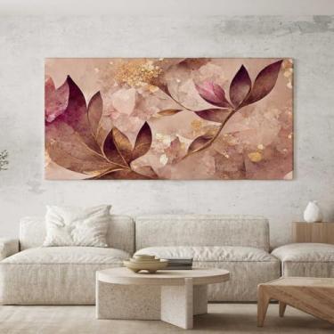 Imagem de Quadro Sala 100x70 Floral Rosê Dourado Decorativo Grande Canvas