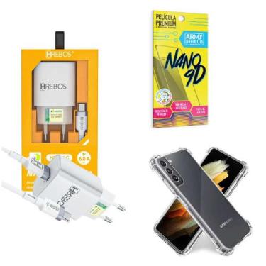 Imagem de Kit Carregador Turbo + Capinha Samsung S21 + Película 9D - HRebos