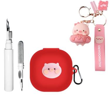 Imagem de [4 em 1] Capa de silicone SKPY compatível com SHOKZ OpenFit 2 com pingente e chaveiro, capa protetora à prova de choque de porco de desenho fofo para homens e mulheres