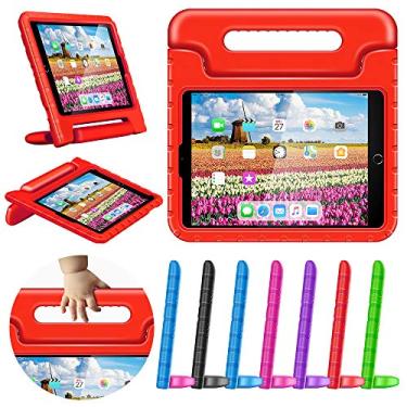 Imagem de Capa infantil para iPad 9,7 2018 2017 9,7 polegadas iPad Air 1 2 Capa à prova de choque leve com proteção de tela Alça conversível Suporte Capa para tablet 6ª 5ª Geração iPad 9,7 polegadas, Red iPad 9.7in Case