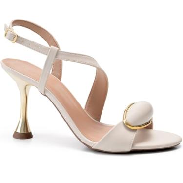 Imagem de Sandália Feminina Lumiss Salto Fino Alto Metalizado Enfeite offwhite37