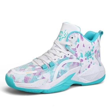 Imagem de Novetra Tênis de basquete masculino - Design leve e respirável, tração aprimorada para quadras internas/externas(Cyan,34 BR)