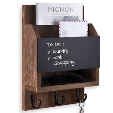 Imagem de Lucundm Suporte de chave e correio para parede, porta-chaves com quadro-negro e caixa de armazenamento longa, cabide de chave com 3 ganchos resistentes para casaco, coleira de cachorro, organizador de