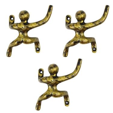 Imagem de AYZCORP Conjunto de 3 ganchos masculinos de ferro fundido com design de escalada, decoração de arte de parede - cabides e porta-chaves com design antigo - cabide de roupas e mochila-ganchos para