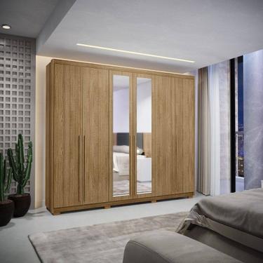 Imagem de Guarda Roupa Com Espelho Dubai Majestic 6 Portas e 3 Gavetas Nature - Vila Rica Móveis