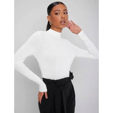 Imagem de Body feminino cacharrel gola alta manga longa basico - OTZ, Branco, M(