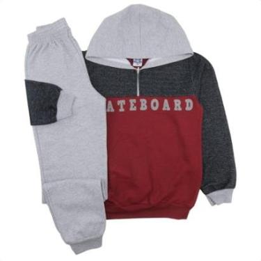 Imagem de Conjunto Juvenil Moletom Flanelado Touca e Zíper Skateboard-Masculino