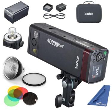 Imagem de GODOX Flash AD200 Pro II com difusor refletor padrão AD-S2 e acessórios de flash Speedlite AD-S11 compatíveis com câmera Canon Nikon Sony Fuji Olympus Panasonic Pentax (GODOX AD200Pro atualizado)