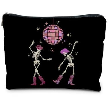 Imagem de RYYCDOI bolsa de maquiagem bolsa de cosméticos de Halloween, Discoteca esqueleto