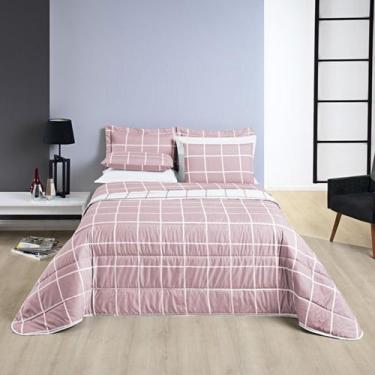 Imagem de Conjunto Cama Casal King Size Xadrez 200 Fios Rosa - Jm Enxovais