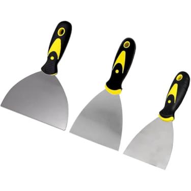 Imagem de Kit 3 Espátulas Multiuso Com Cabo Emborrachado em Aço Inox Massa Corrida Raspar Parede Tinta Espátula