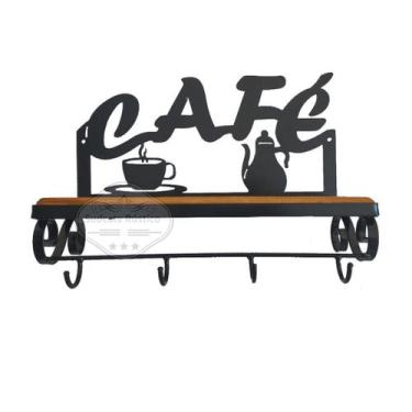 Imagem de Prateleira Café com 4 Ganchos em Madeira de Demolição e Ferro Sudeste 