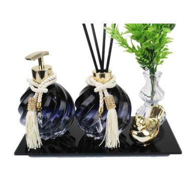 Imagem de Kit Lavabo Espiral Degrade Azul Saboneteira E Aromatizador De Ambiente