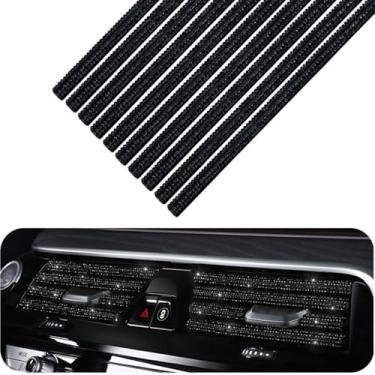 Imagem de MINGZAIQIPEI 10 peças de acabamento de moldagem de carro de diamante brilhante, saída de ventilação de ar condicionado de carro, linha de tira de decoração de interiores (preto)