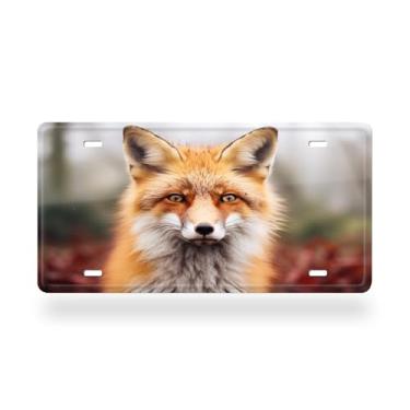 Imagem de Fox Young Red Fox Listening to Something in Woodland Exquisite License Plate Cover - Etiqueta artística de alumínio para carro, à prova de ferrugem, design exclusivo - 15 x 30 cm