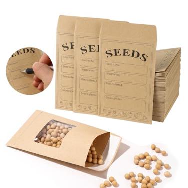 Imagem de 100 pacotes de sementes de envelopes transparentes, sacos kraft autovedantes 8 cm x 12 cm, mini envelopes organizadores de sementes com modelo de coleta pré-impresso para coleção de sementes de flores