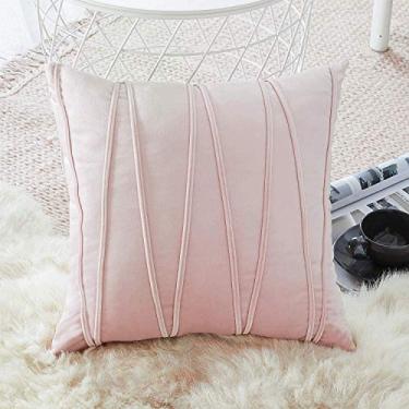 Imagem de Decor Ur Space Pacote com 2 capas de almofada listradas de veludo modernas decorativas para sofá almofadas quadradas macias e aconchegantes para cama de inverno almofada de sofá sala de estar (rosa