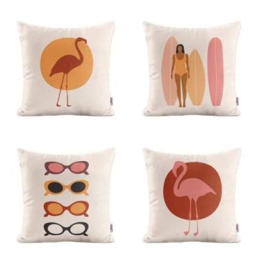 Imagem de Almofadas Terracota Decorativas Flamingos Para Sofá 40X40Cm - Novadeco