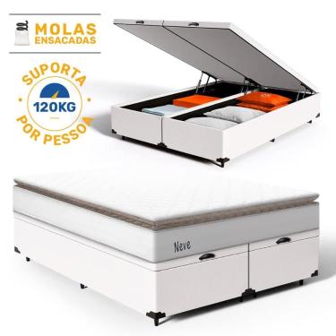 Imagem de Cama Box Baú com Colchão de Molas Ensacadas Pillow Top Neve Queen 158cm