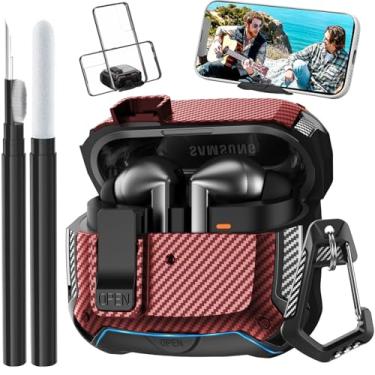 Imagem de Capa compatível com Samsung Galaxy Buds 3 Pro/Bud 3, clipe de capa com suporte para telefone, capa protetora de bloqueio seguro e kit de limpeza para Galaxy Buds 3 Pro 2024 masculino feminino vermelho
