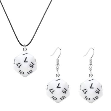 Imagem de Dreuyet Conjunto de brincos e colares de dados para mulheres e homens personalizados punk resina 3D brincos pendentes de dados estranhos hiphop discoteca dança brinco geométrico boate festa joias