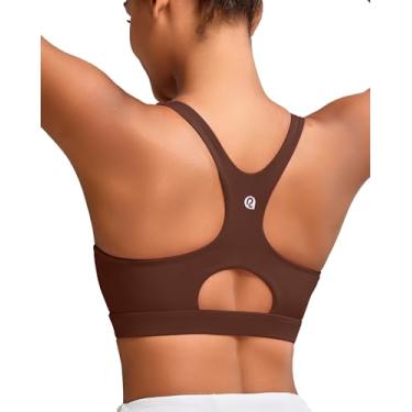 Imagem de RUNNING GIRL Sutiãs esportivos femininos de alto suporte, costas nadadoras, sutiã esportivo cinza de alto impacto, bojo moldado, sutiã push-up, E-taupe, XGG
