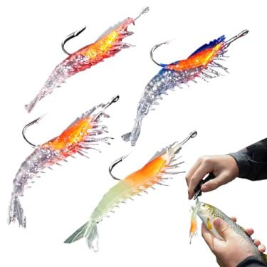 Imagem de Iscas de artificial, conjunto de atrações de camarão | Conjunto de 4 iscas de camarão de simulação com gancho | Isca de lula de 6 cm, acessórios de para atividades ao ar livre