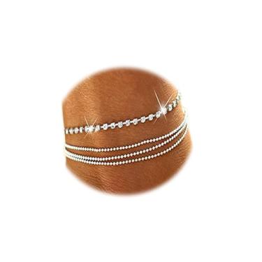 Imagem de vdwv Pulseira de tornozelo em camadas de ouro para mulheres, corrente de tênis, corrente simples, conjunto de tornozeleiras, pingente de coração de zircão, para mulheres, joias de praia de verão