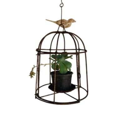 Imagem de Gaiola Pendente Em Ferro Artesanal Para Passarinho Com Comedouro Funcional E Rústica Item De Decoração