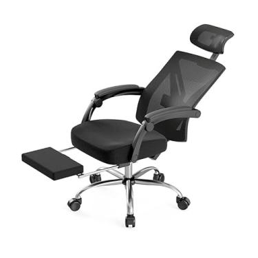 Imagem de CUTPOIY Cadeira de computador, elevador, confortável, reclinável, ergonômico, encosto de cabeça giratório, ajustável, cadeira de escritório simples (Bk com apoio para os pés)