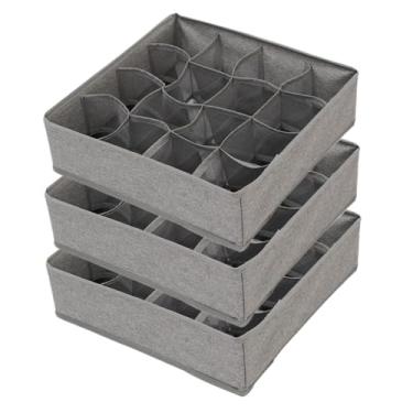 Imagem de Organizador de gaveta de tecido, 3 peças, grades de 16 e 24, divisórias de bolso respiráveis dobráveis para roupas íntimas, sutiãs, gravatas, organizador de gaveta de roupas