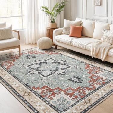 Imagem de Lofus Tapetes florais vintage para sala de estar bege-laranja 1,8 m x 18 m