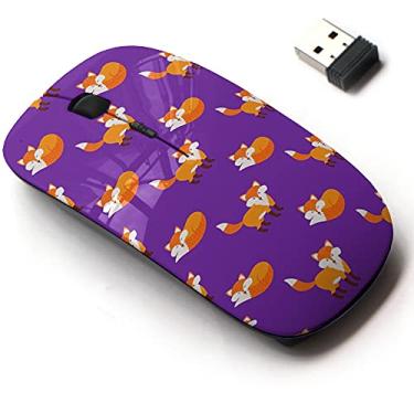 Imagem de Mouse sem fio de 2,4 G com design de padrão fofo para todos os laptops e desktops com nano receptor - linda raposa roxa
